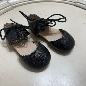 Monkey Feet Black Leather Lace-Up Shoes 12-18M